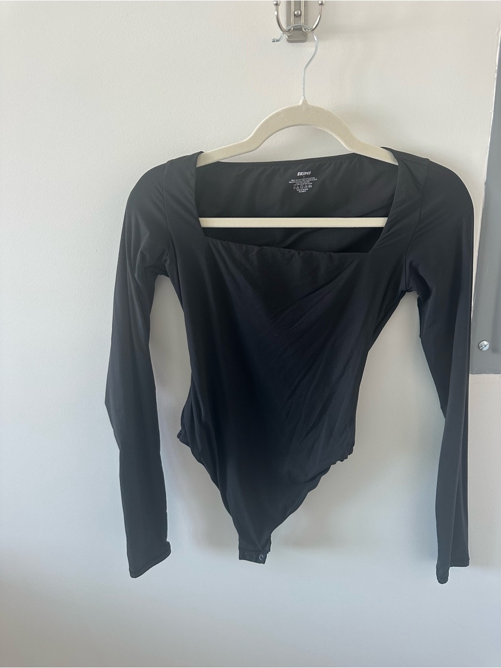 Skims Black Long Sleeve Square Neck Bodysuit
